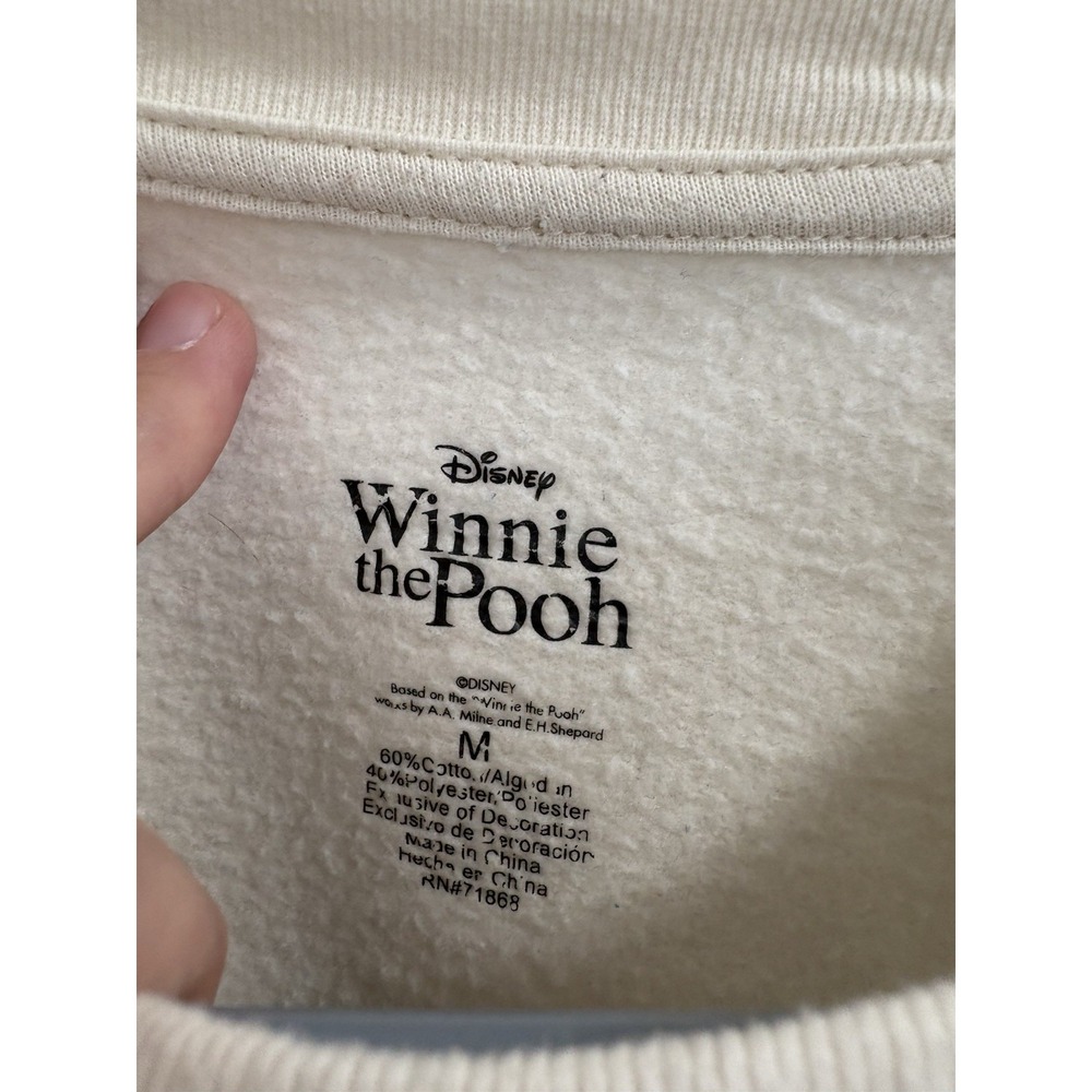 DISNEY WINNIE the POOH EEYORE Tufted Graphic Crew Sweatshirt Cream Size Medium - Picture 2 of 7
